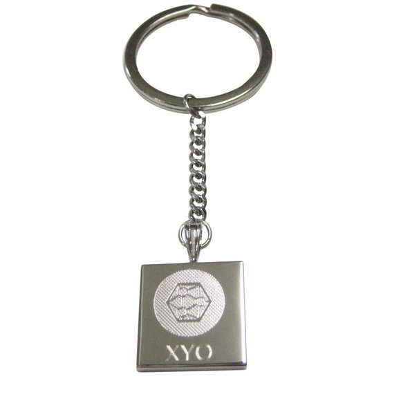 Silver Toned Square Etched XYO Coin Cryptocurrency Blockchain Pendant Keychain - Picture 1 of 2